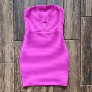 Express Strapless Ribbed Bodycon Dress in Hot Pink